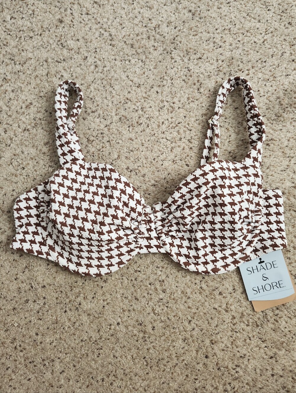 New Shade & Shore Brown Gingham Bikini Top